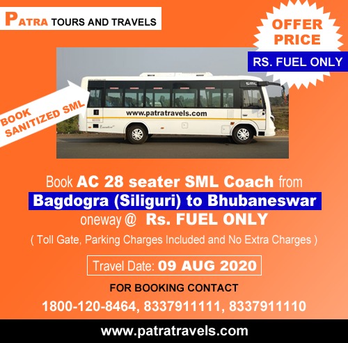 Bagdora to Bhubaneswar ( 28 Seater Luxury SML Bus ) from Patra Tours And Travels